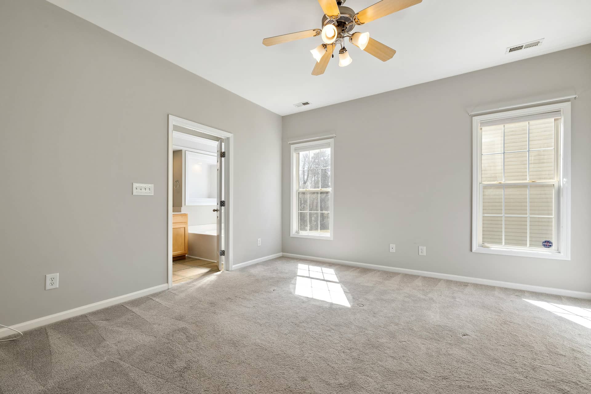 Freshly installed carpet in a bright Northern Colorado bedroom